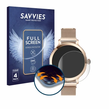 Parte frontal de un envase de producto con el logotipo de la marca Savvies. Al lado se muestra el dispositivo Bekomiya Smartwa