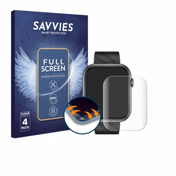 Parte frontal de un envase de producto con el logotipo de la marca Savvies. Al lado se muestra el dispositivo Braidol Smartwat