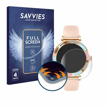 Parte frontal de un envase de producto con el logotipo de la marca Savvies. Al lado se muestra el dispositivo Braidol Smartwat
