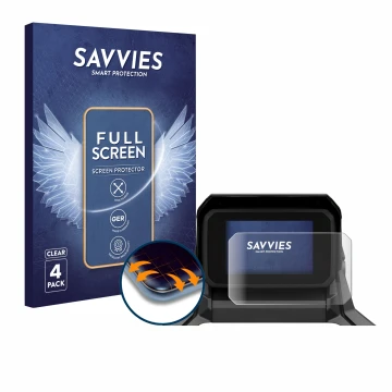 Parte frontal de un envase de producto con el logotipo de la marca Savvies. Al lado se muestra el dispositivo Honda X-ADV 750 