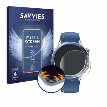 Parte frontal de un envase de producto con el logotipo de la marca Savvies. Al lado se muestra el dispositivo Oppo Watch X2 co
