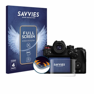 Parte frontal de un envase de producto con el logotipo de la marca Savvies. Al lado se muestra el dispositivo Panasonic Lumix 