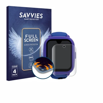 Parte frontal de un envase de producto con el logotipo de la marca Savvies. Al lado se muestra el dispositivo SaveFamily Iconi