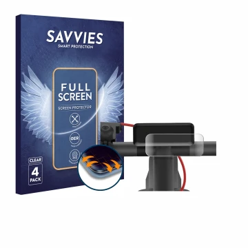 Parte frontal de un envase de producto con el logotipo de la marca Savvies. Al lado se muestra el dispositivo Navee V50i Pro c