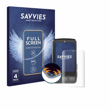 Parte frontal de un envase de producto con el logotipo de la marca Savvies. Al lado se muestra el dispositivo Wahoo Elemnt Roa
