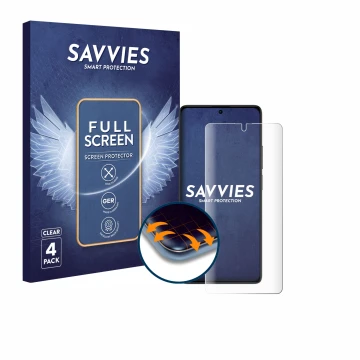 Parte frontal de un envase de producto con el logotipo de la marca Savvies. Al lado se muestra el dispositivo Xiaomi Poco M6 P