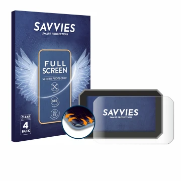 Parte frontal de un envase de producto con el logotipo de la marca Savvies. Al lado se muestra el dispositivo Honda Forza 2025