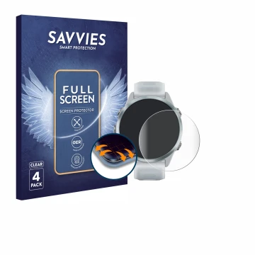 Parte frontal de un envase de producto con el logotipo de la marca Savvies. Al lado se muestra el dispositivo Garmin Forerunne