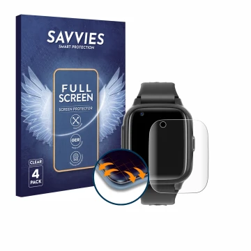 Parte frontal de un envase de producto con el logotipo de la marca Savvies. Al lado se muestra el dispositivo Krostming Kids S