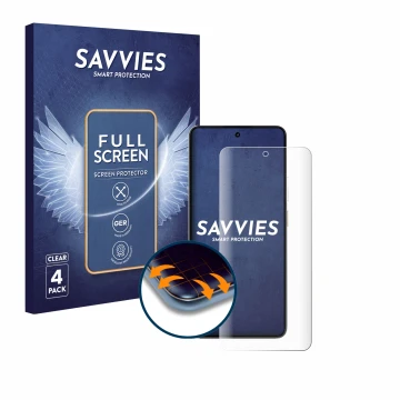 Parte frontal de un envase de producto con el logotipo de la marca Savvies. Al lado se muestra el dispositivo realme P3 5G con