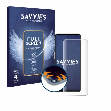 Parte frontal de un envase de producto con el logotipo de la marca Savvies. Al lado se muestra el dispositivo Nubia Neo 3 con 