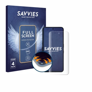 Parte frontal de un envase de producto con el logotipo de la marca Savvies. Al lado se muestra el dispositivo Nothing Phone (3