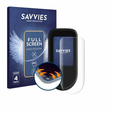Parte frontal de un envase de producto con el logotipo de la marca Savvies. Al lado se muestra el dispositivo Segway Ninebot F