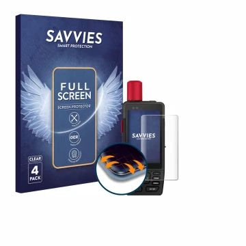 Parte frontal de un envase de producto con el logotipo de la marca Savvies. Al lado se muestra el dispositivo Garmin GPSMAP H1