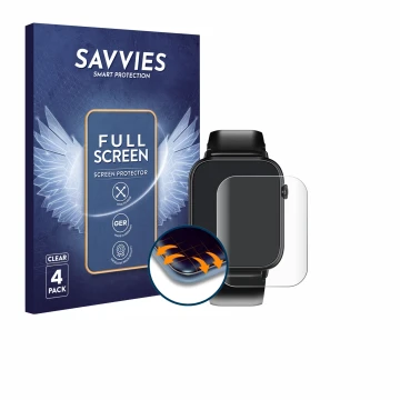 Parte frontal de un envase de producto con el logotipo de la marca Savvies. Al lado se muestra el dispositivo Oukitel V3 1.83