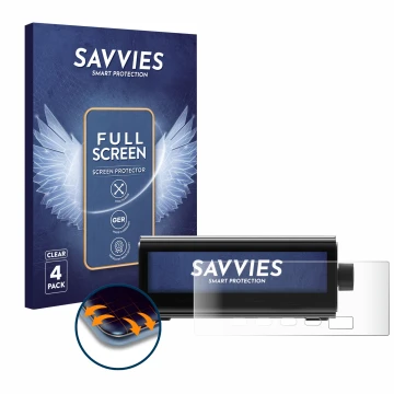 Parte frontal de un envase de producto con el logotipo de la marca Savvies. Al lado se muestra el dispositivo EcoFlow RAPID Pr
