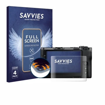 Parte frontal de un envase de producto con el logotipo de la marca Savvies. Al lado se muestra el dispositivo Nikon ZR con su 