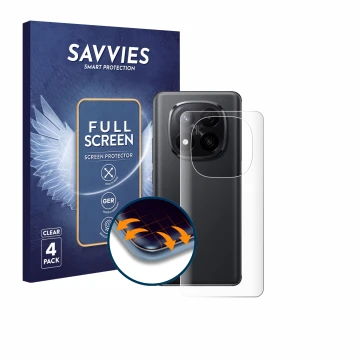 Parte frontal de un envase de producto con el logotipo de la marca Savvies. Al lado se muestra el dispositivo Xiaomi Redmi Not