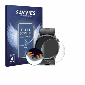 Parte frontal de un envase de producto con el logotipo de la marca Savvies. Al lado se muestra el dispositivo Rogbid Rowatch D