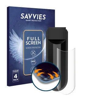 Parte frontal de un envase de producto con el logotipo de la marca Savvies. Al lado se muestra el dispositivo Vorwerk Kobold V