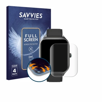 Parte frontal de un envase de producto con el logotipo de la marca Savvies. Al lado se muestra el dispositivo FORRLITE Smartwa