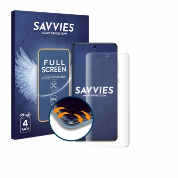 Parte frontal de un envase de producto con el logotipo de la marca Savvies. Al lado se muestra el dispositivo Vivo X200 Ultra 