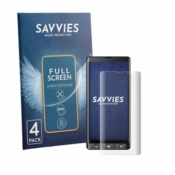 Parte frontal de un envase de producto con el logotipo de la marca Savvies. Al lado se muestra el dispositivo Maxcom MS601 con