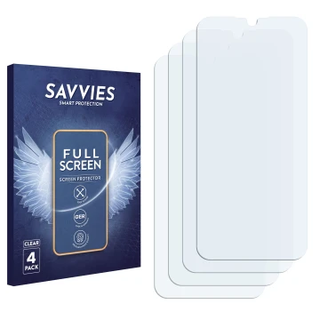 Parte frontal de un envase de producto con el logotipo de la marca Savvies. Al lado está el protector de pantalla correspondie
