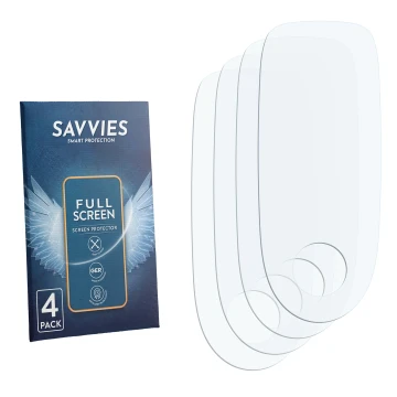 Parte frontal de un envase de producto con el logotipo de la marca Savvies. Al lado está el protector de pantalla correspondie
