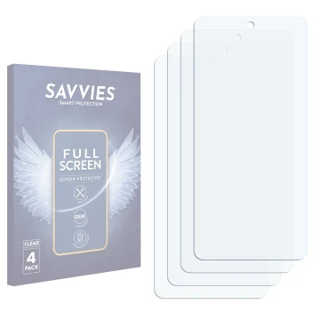 Parte frontal de un envase de producto con el logotipo de la marca Savvies. Al lado está el protector de pantalla correspondie