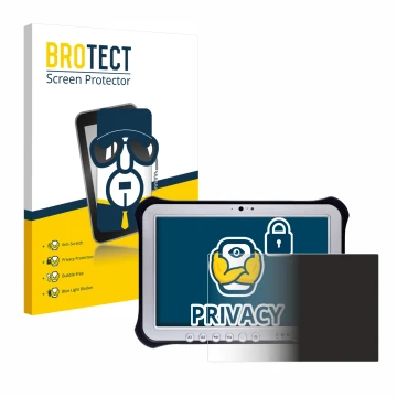 Parte frontal de un envase de producto con el logotipo de la marca BROTECT. Al lado se muestra el dispositivo Panasonic Toughp