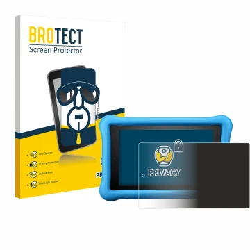 Parte frontal de un envase de producto con el logotipo de la marca BROTECT. Al lado se muestra el dispositivo Amazon Fire HD 8