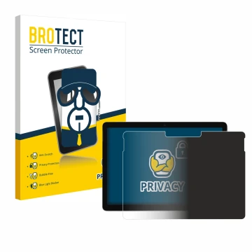 Parte frontal de un envase de producto con el logotipo de la marca BROTECT. Al lado se muestra el dispositivo Microsoft Surfac