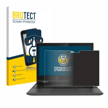 Parte frontal de un envase de producto con el logotipo de la marca BROTECT. Al lado se muestra el dispositivo Lenovo 300e (2da