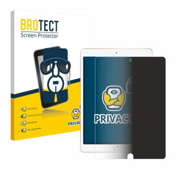 Parte frontal de un envase de producto con el logotipo de la marca BROTECT. Al lado se muestra el dispositivo Apple iPad 10.2