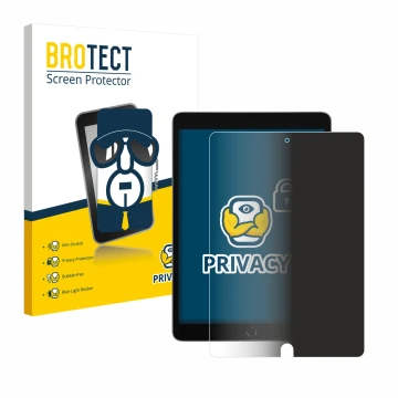 Parte frontal de un envase de producto con el logotipo de la marca BROTECT. Al lado se muestra el dispositivo Apple iPad 10.2