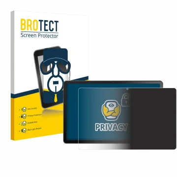 Parte frontal de un envase de producto con el logotipo de la marca BROTECT. Al lado se muestra el dispositivo Lenovo Tab M10 P