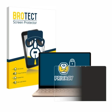Parte frontal de un envase de producto con el logotipo de la marca BROTECT. Al lado se muestra el dispositivo Microsoft Surfac