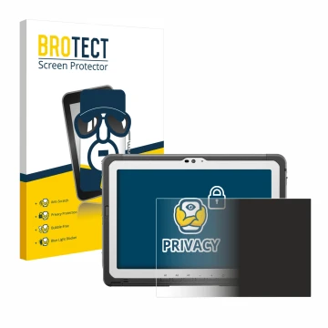 Parte frontal de un envase de producto con el logotipo de la marca BROTECT. Al lado se muestra el dispositivo Panasonic Toughb