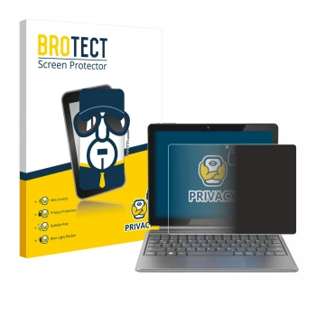 Parte frontal de un envase de producto con el logotipo de la marca BROTECT. Al lado se muestra el dispositivo Alldocube iWork 