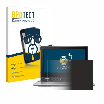 Parte frontal de un envase de producto con el logotipo de la marca BROTECT. Al lado se muestra el dispositivo Acer Chromebook 