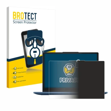 Parte frontal de un envase de producto con el logotipo de la marca BROTECT. Al lado se muestra el dispositivo Lenovo IdeaPad F