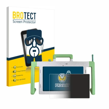 Parte frontal de un envase de producto con el logotipo de la marca BROTECT. Al lado se muestra el dispositivo Telemarie Tablet