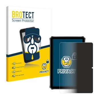 Parte frontal de un envase de producto con el logotipo de la marca BROTECT. Al lado se muestra el dispositivo Oukitel RT9 con 