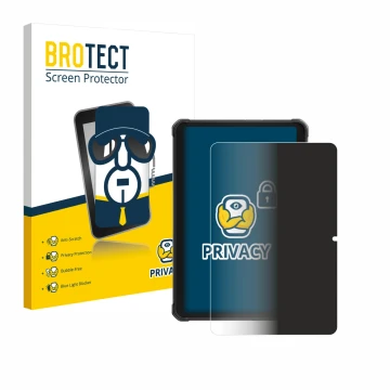 Parte frontal de un envase de producto con el logotipo de la marca BROTECT. Al lado se muestra el dispositivo Hotwav R8 con su