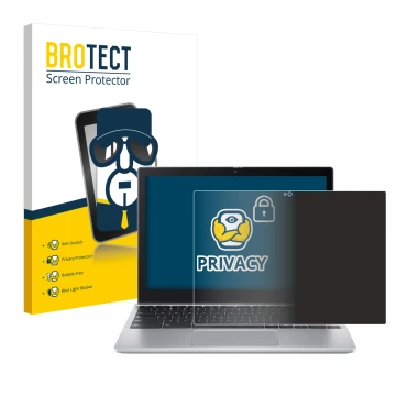 Parte frontal de un envase de producto con el logotipo de la marca BROTECT. Al lado se muestra el dispositivo Acer Chromebook 