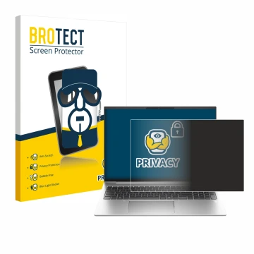 Parte frontal de un envase de producto con el logotipo de la marca BROTECT. Al lado se muestra el dispositivo HP EliteBook 835