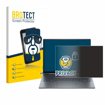 Parte frontal de un envase de producto con el logotipo de la marca BROTECT. Al lado se muestra el dispositivo HP Dragonfly 13.