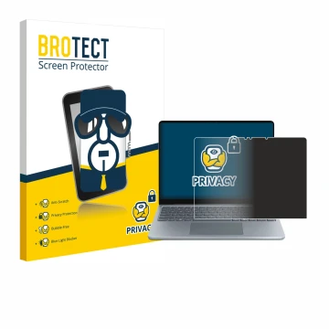 Parte frontal de un envase de producto con el logotipo de la marca BROTECT. Al lado se muestra el dispositivo Microsoft Surfac