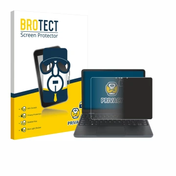 Parte frontal de un envase de producto con el logotipo de la marca BROTECT. Al lado se muestra el dispositivo Lenovo 500w Yoga